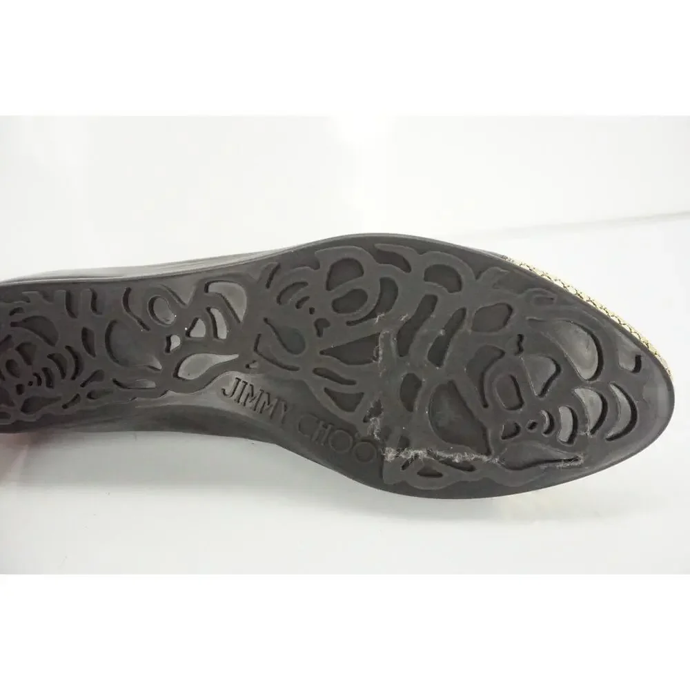 Jimmy Choo Waine Black Leather Gold Stud Cap Toe Ballet Flats Size 35 NIB $565